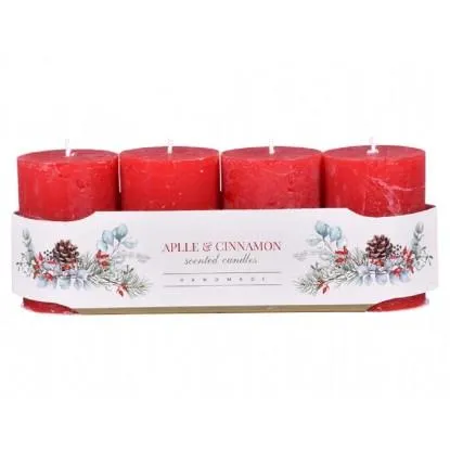 Svíčka adventní VÁLEC rustikální vonná matná korál.červená, pr. 6 x 10 cm, 4 ks