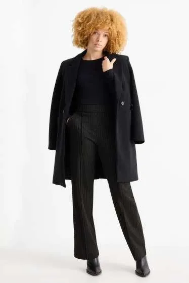 Žerzejové kalhoty - mid waist - wide leg - s úzkými proužky