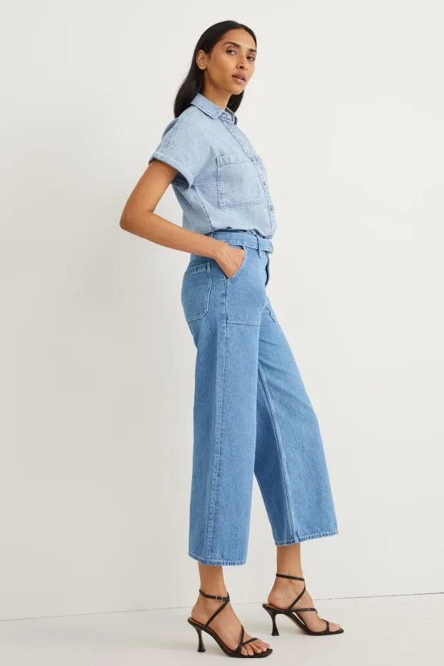 Wide leg jeans s páskem - high waist