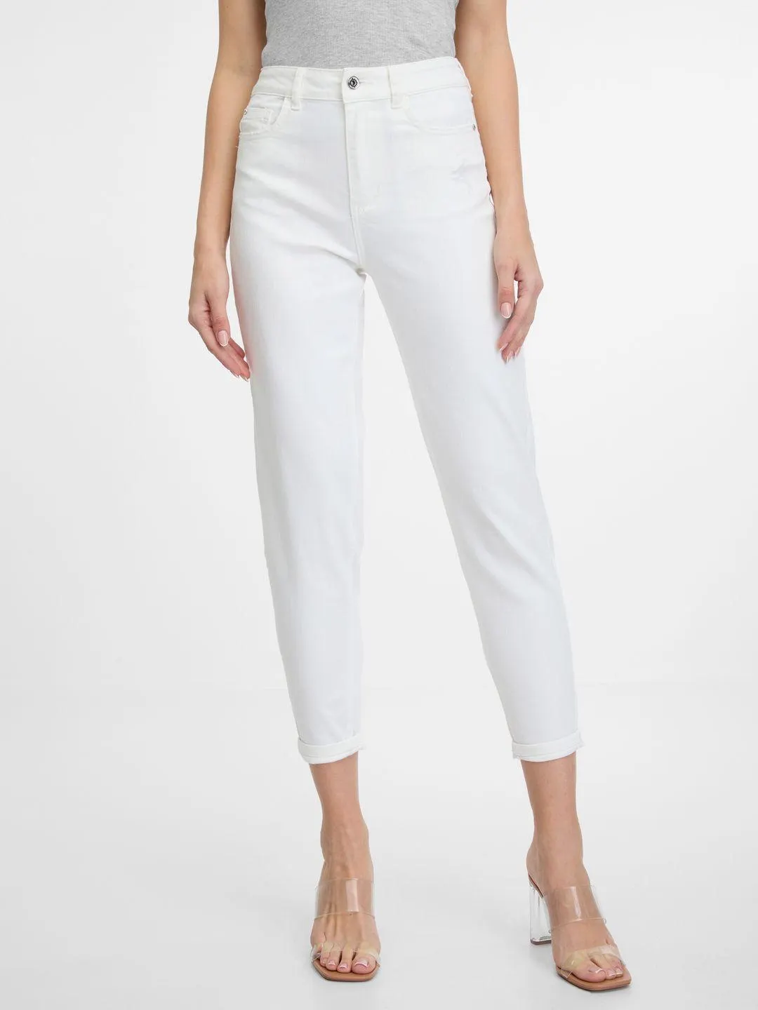 Bílé dámské zkrácené mom fit džíny ORSAY