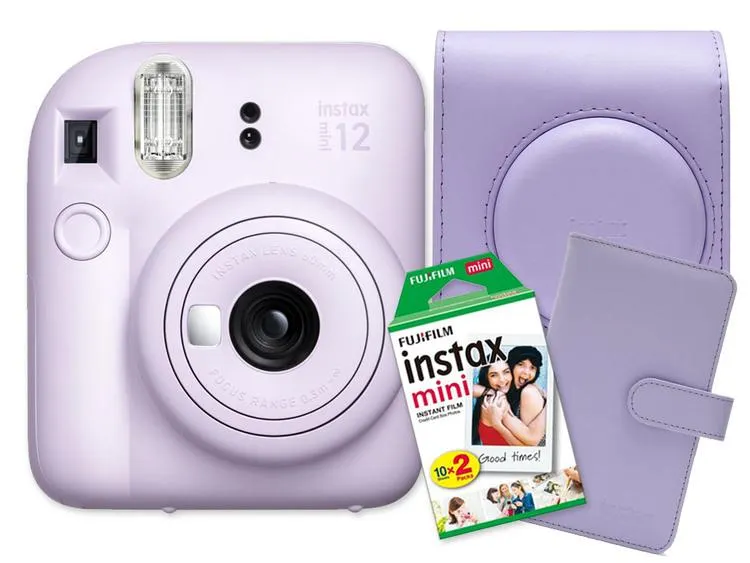 Fujifilm instax mini 12™, fialový + Colorfilm (20ks) & album & pouzdro