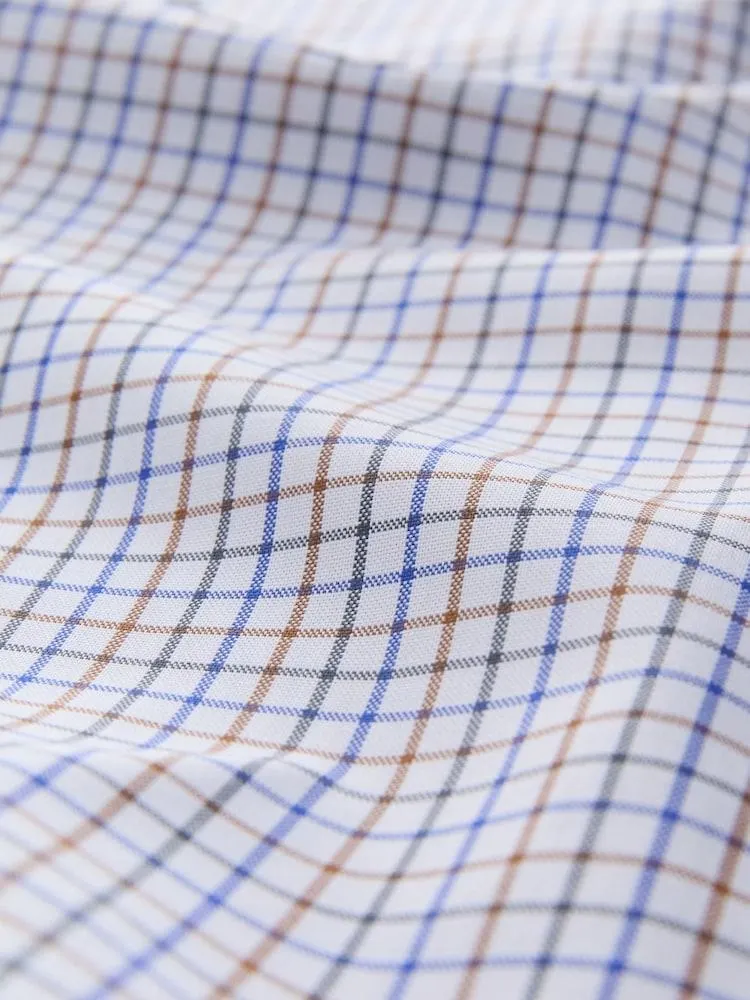 Barva Ecru Kostkovaný vzor Tattersall - Běžný střih Easy Iron Button Down Oxford Košile