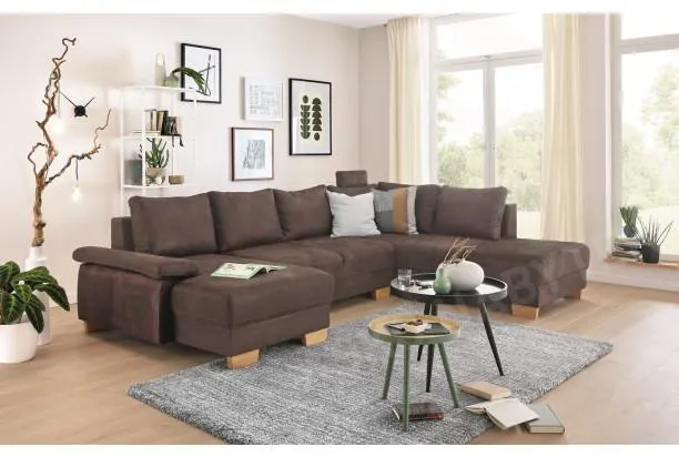 Sedací souprava Chivas, tvar pravé U, hnědá látka