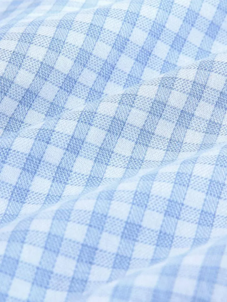 Světle modrý kostkovaný vzor - Společenská košile s dlouhým rukávem a vysokým podílem bavlny
