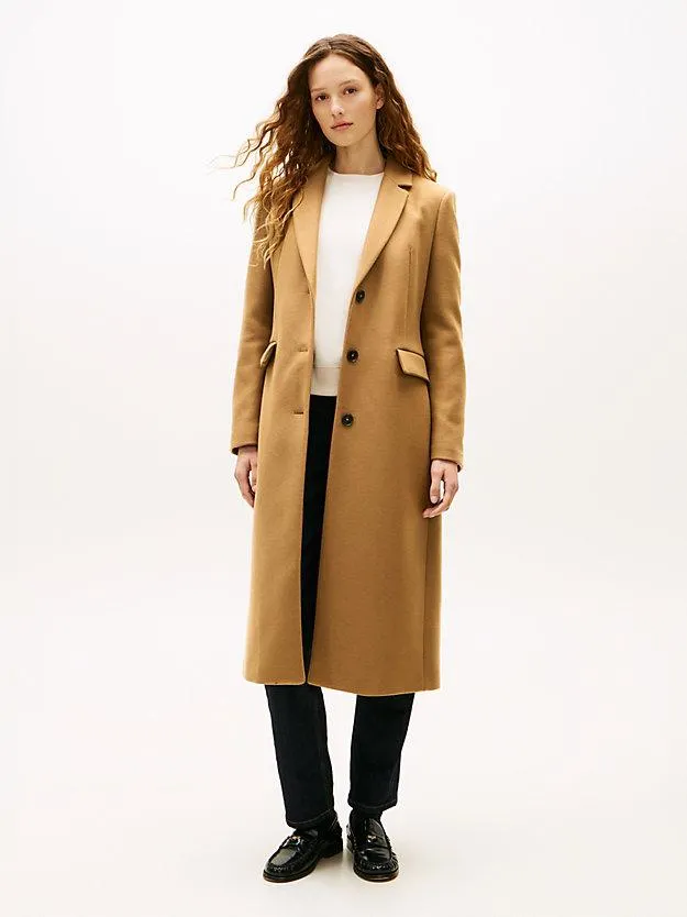 Wool Blend Longline Coat With Cashmere