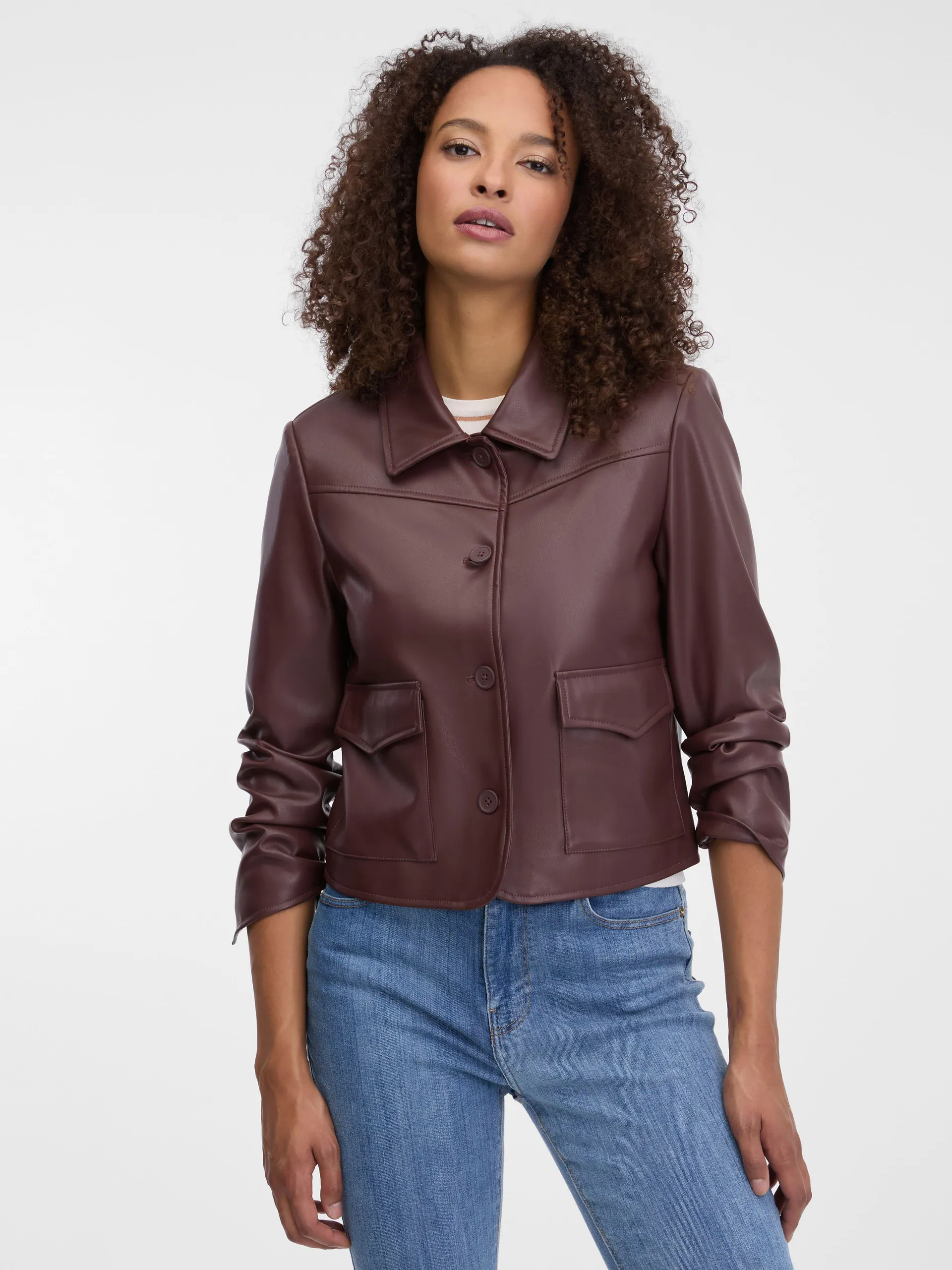 Tmavě hnědá dámská koženková bunda ORSAY