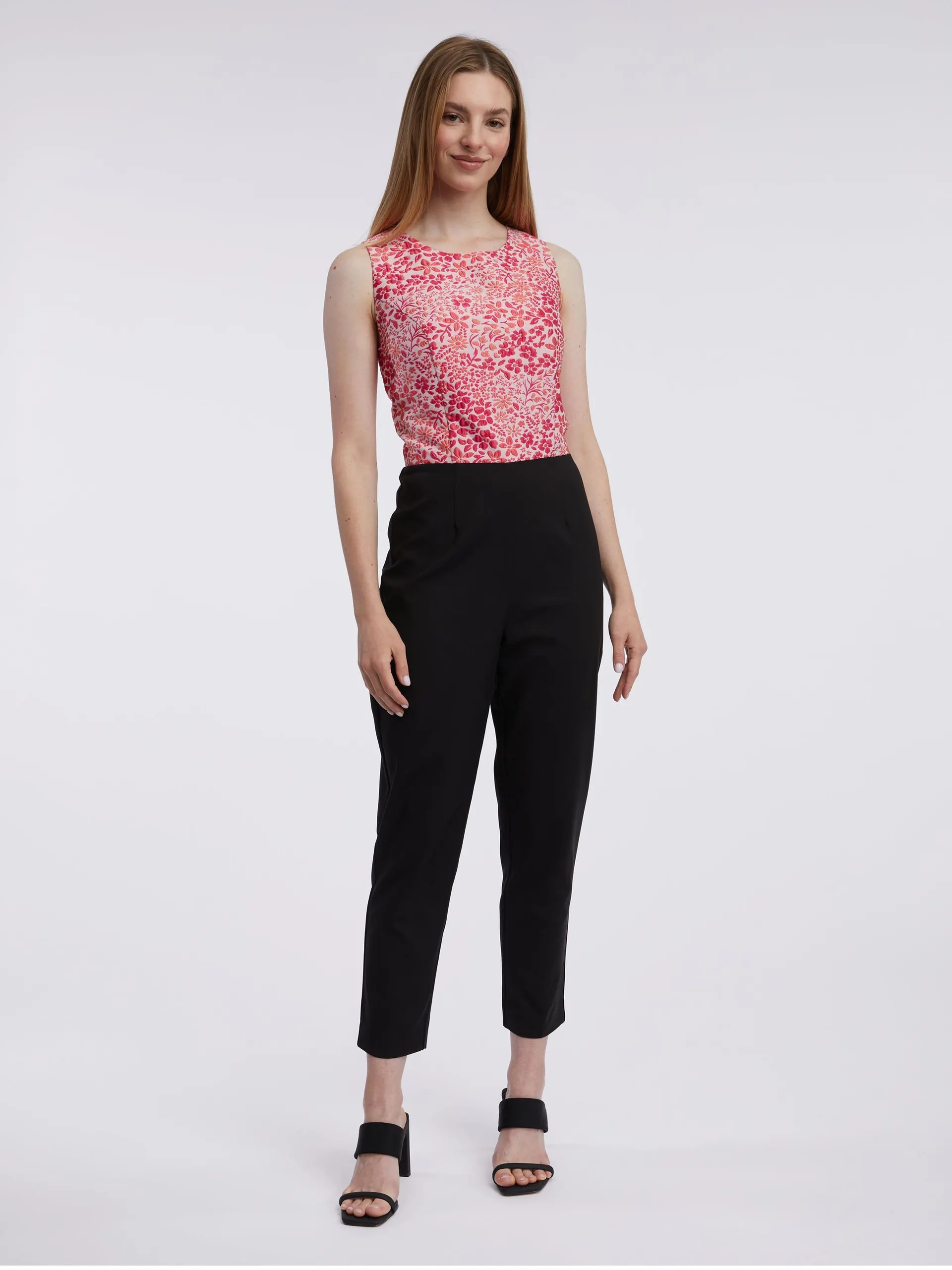 Růžovo-černý dámský květovaný overal ORSAY