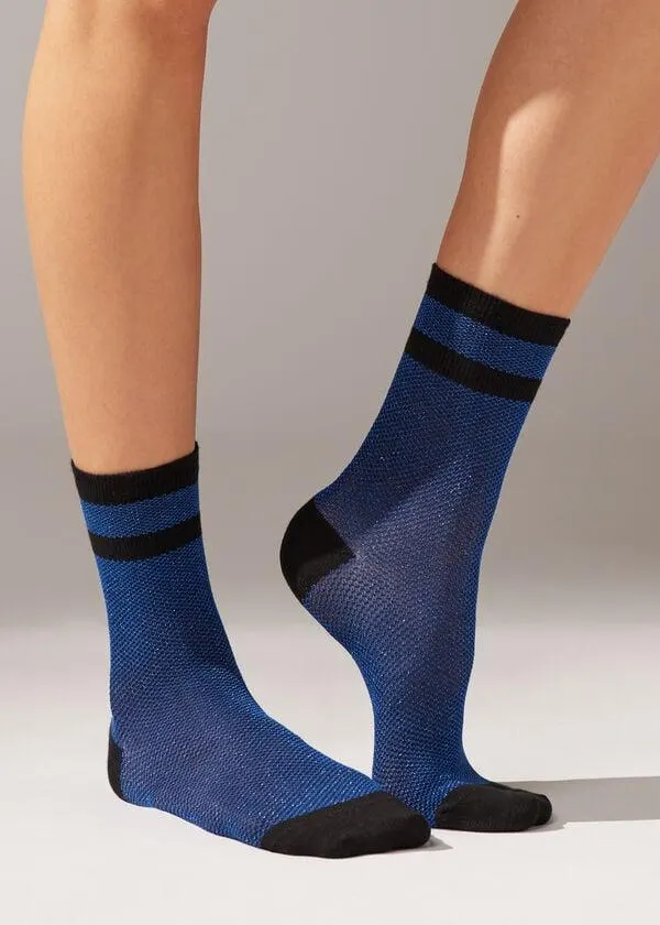 Calze Corte con Glitter e Motivo Righe