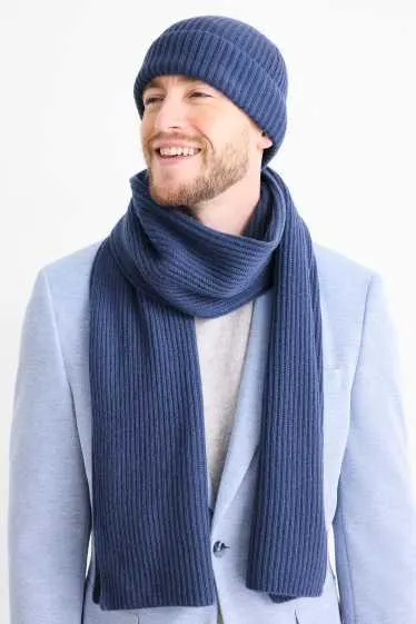 Šála s kašmírem - vlněná směs - žebrovaná