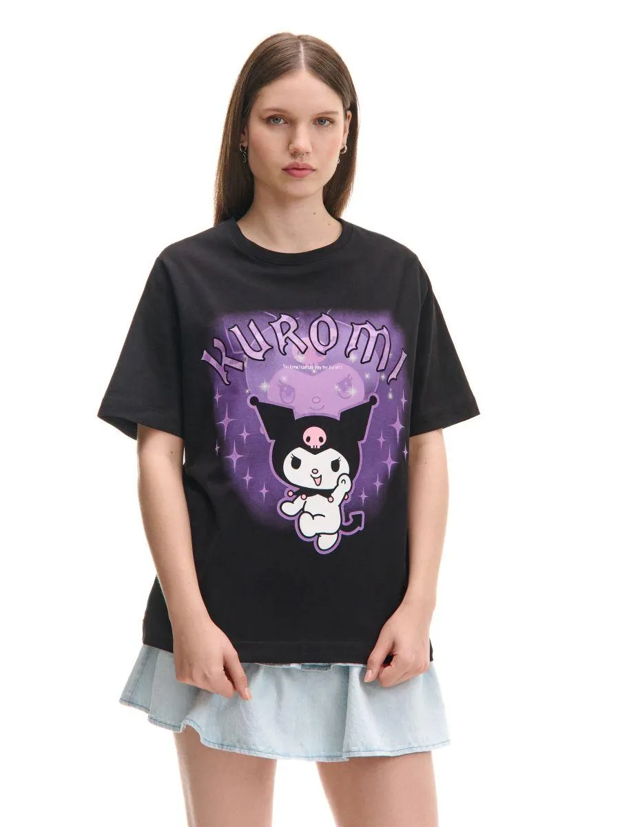 Černé tričko s potiskem Kuromi
