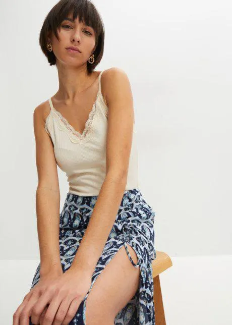 Žebrovaný top s krajkou (2 ks)