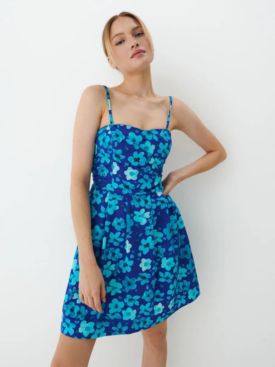 Rochie albastră mini cu model floral