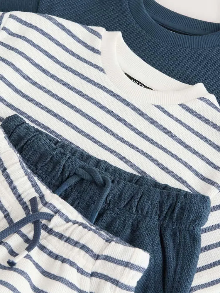 Modrobílé pruhy - Sada 2 triček s krátkým rukávem a kraťasů (3měsíců–7let)