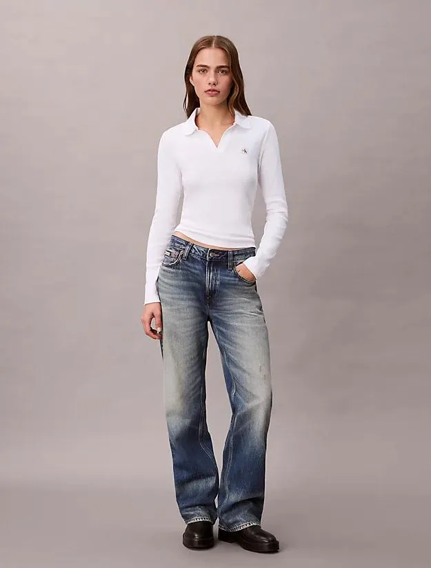 Woven Monologo Rib Collared Top