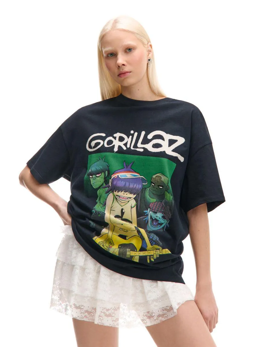 Černé tričko s potiskem Gorillaz