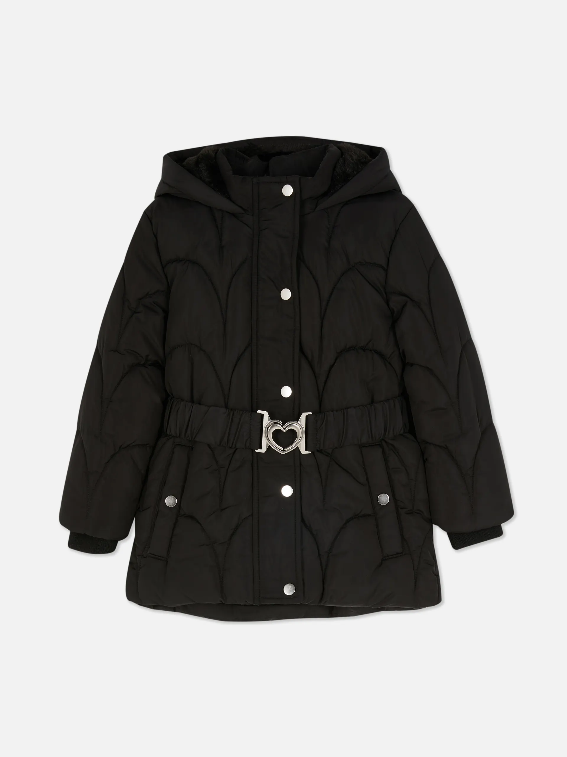 Prošívaná bunda s kapucí a opaskem