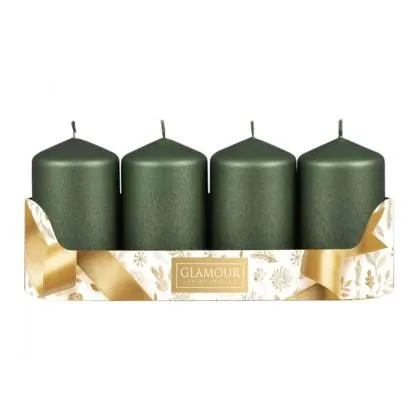 GLAMOUR Adventní svíčky válcové Pegas strukturované zelené pr. 5 x 9 cm, 4 ks