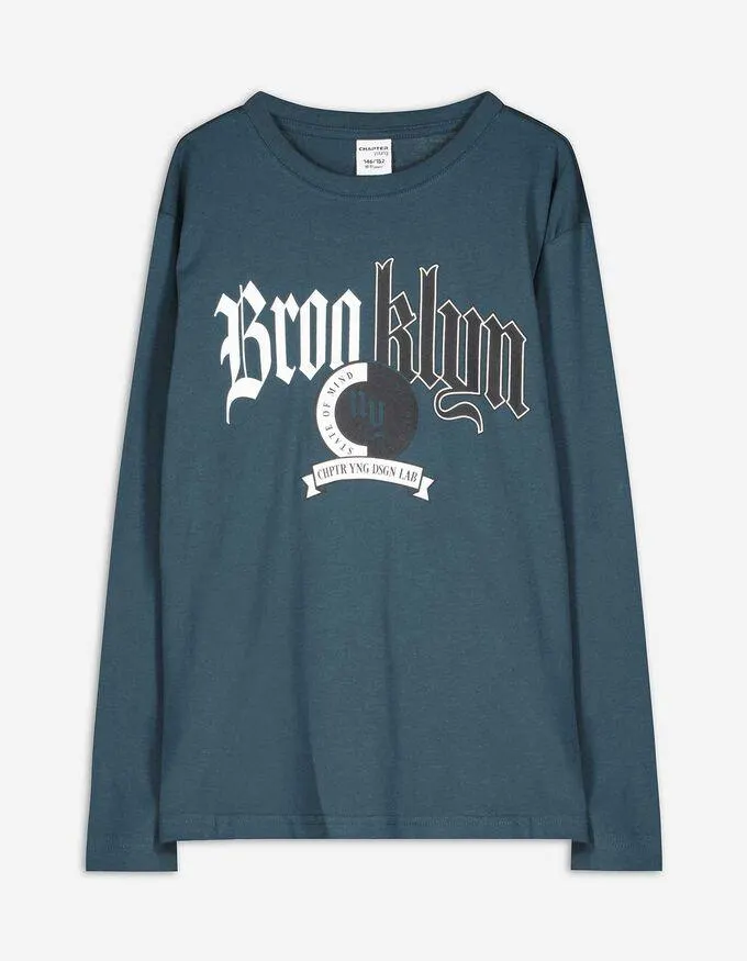 Tričko s dlouhým rukávem - Přední potisk - tmave modra