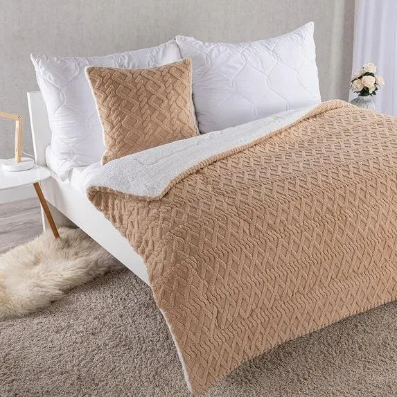 Prošívaná beránková souprava INVERNO béžová 2 ks