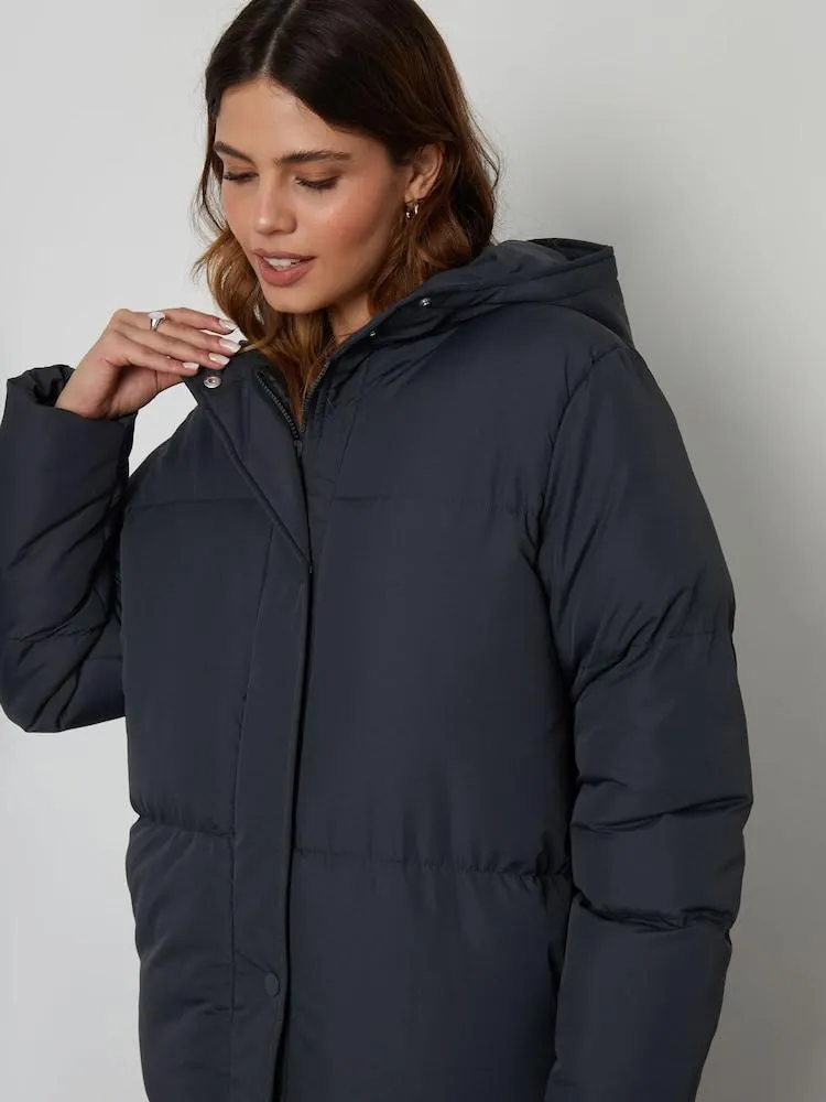 Černý - Threadbare maxi prošívaná bunda