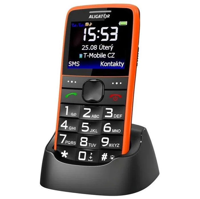 Tlačítkový telefon Aligator A675, oranžová