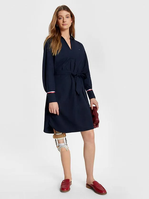 Adaptive Logo Stripe Knee Length Shirt Dress