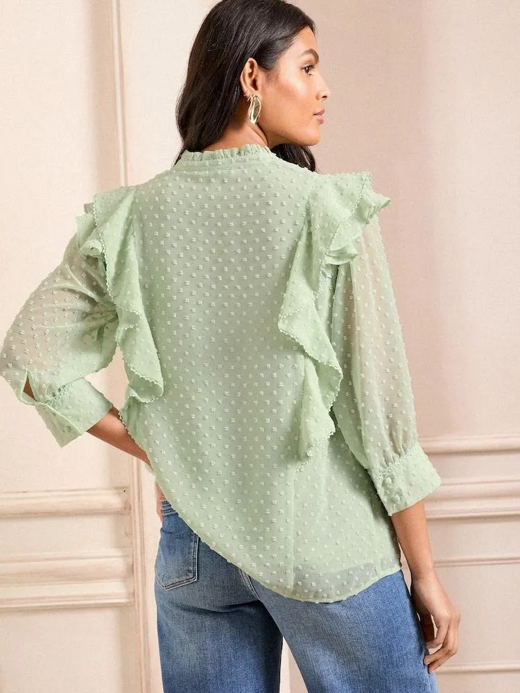 Zelená - Love & Roses Listová tkanina s 3/4 rukávy