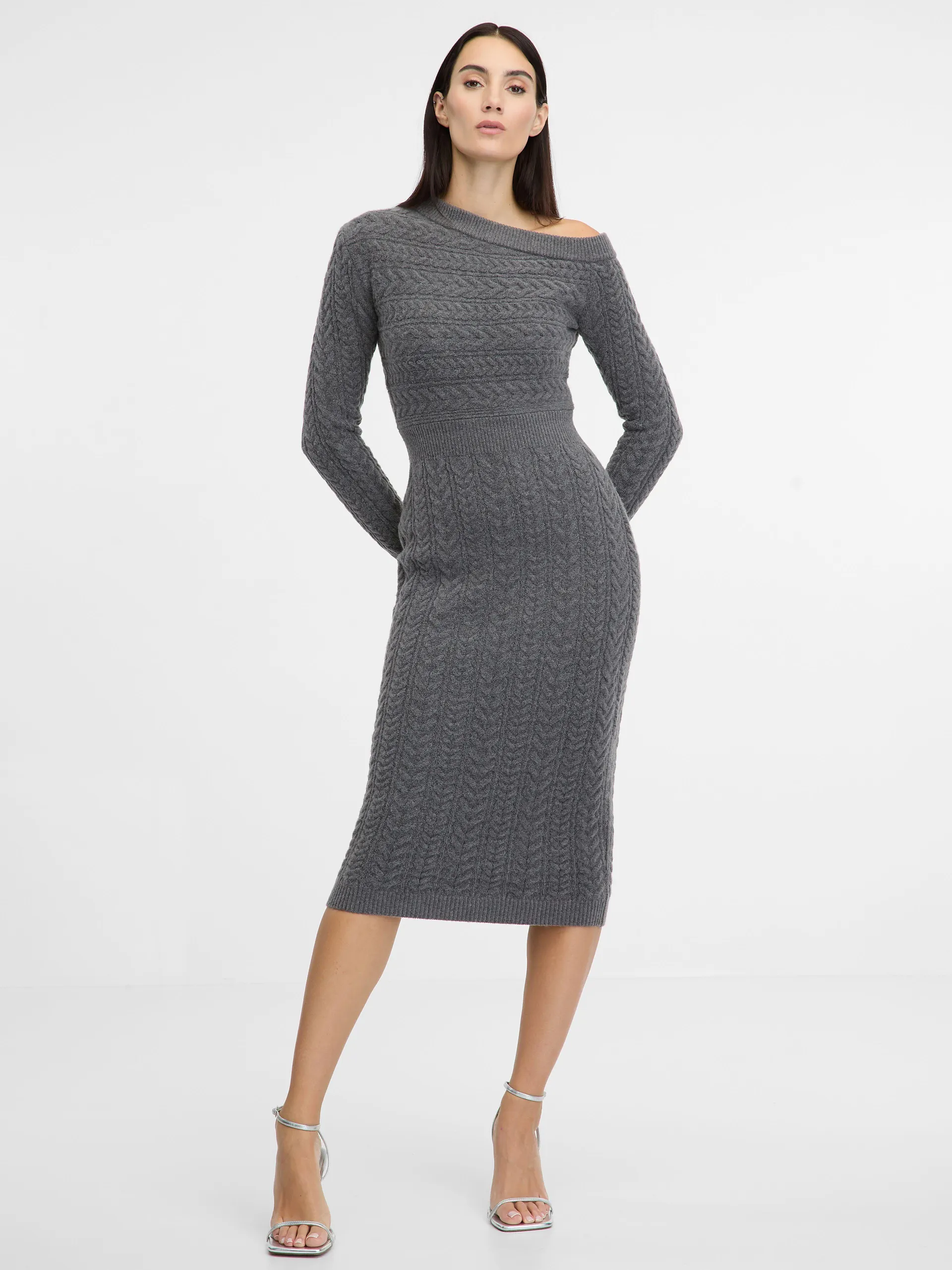 Šedé dámské pouzdrové midi šaty ORSAY