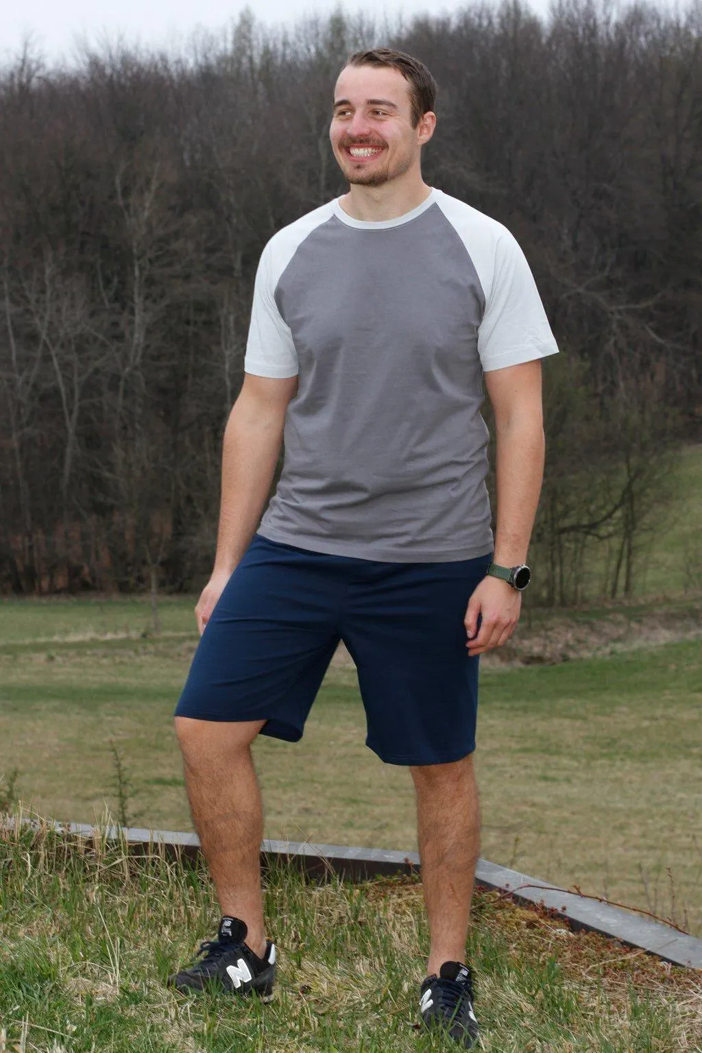 Volnočasové capri bavlněný úplet tm. modrá - délka 55 cm nebo 77 cm