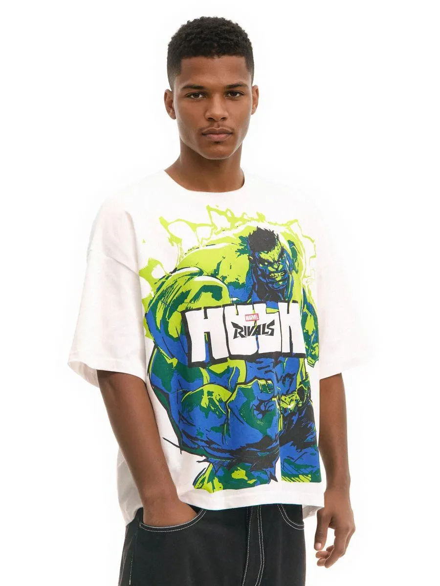 Bílá tričko s potiskem Marvel Rivals Hulk