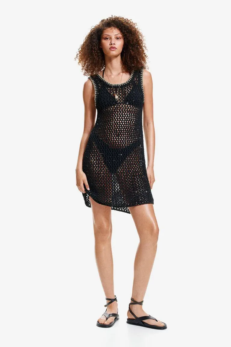Sequined crochet-look mini dress
