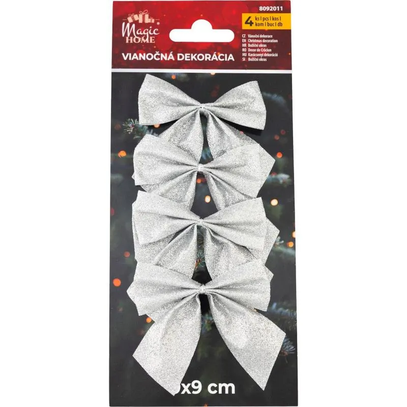 4x mašle MagicHome stříbrná 9x9cm