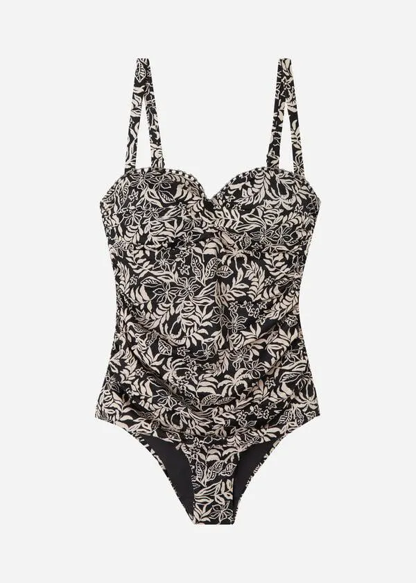 Costume Intero Leggermente Imbottito Botanic Black and White