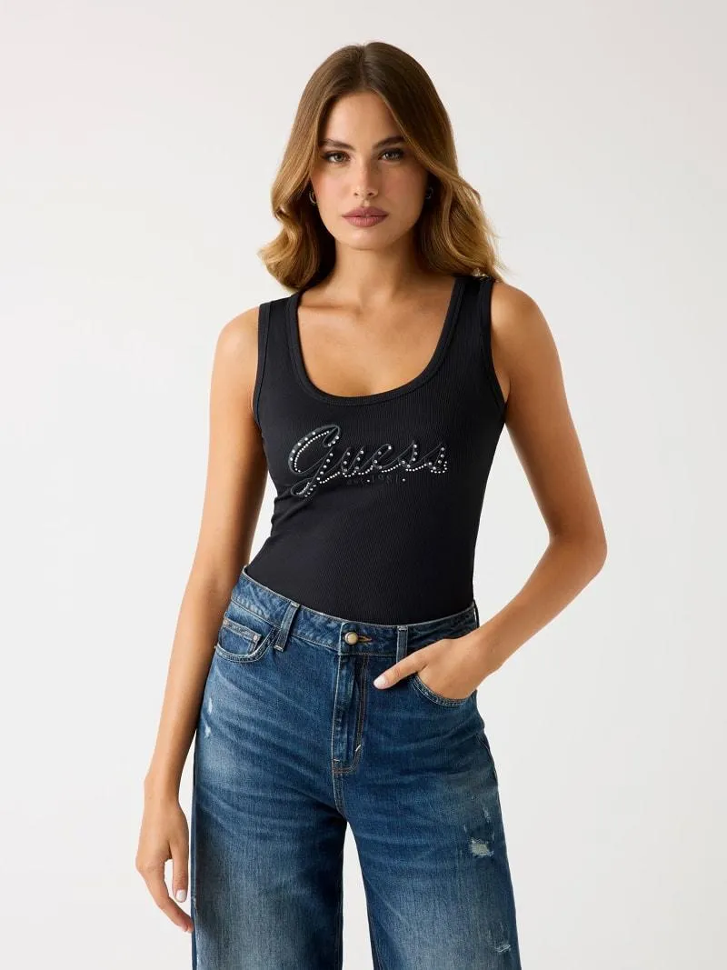 Top sin mangas con logotipo bordado