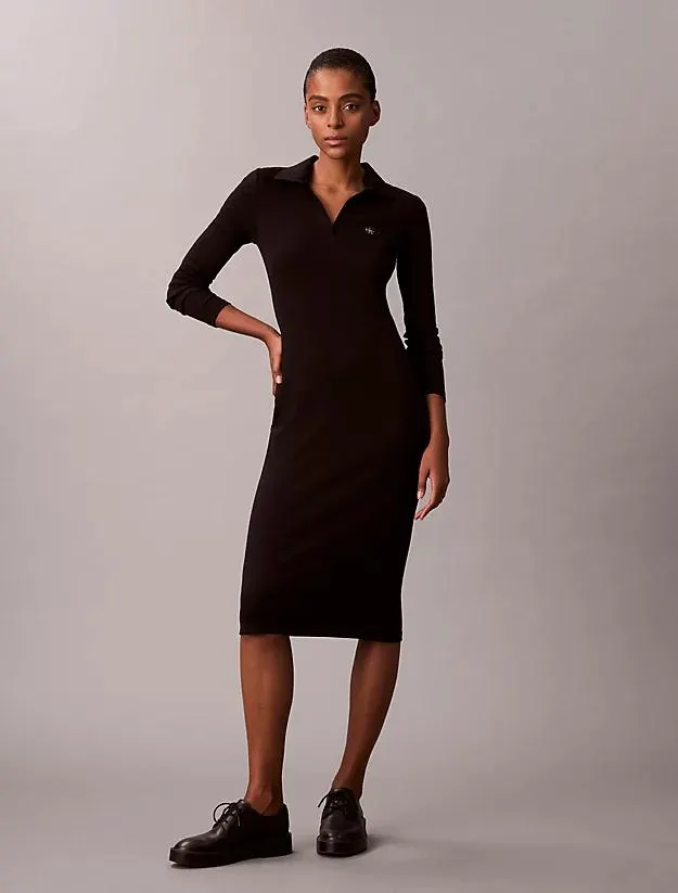 Woven Monologo Rib Midi Dress