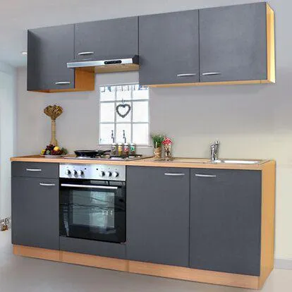 Respekta Kuchyně Gerda šedá/buk 210 cm-nrz.deska, trouba, digestoř