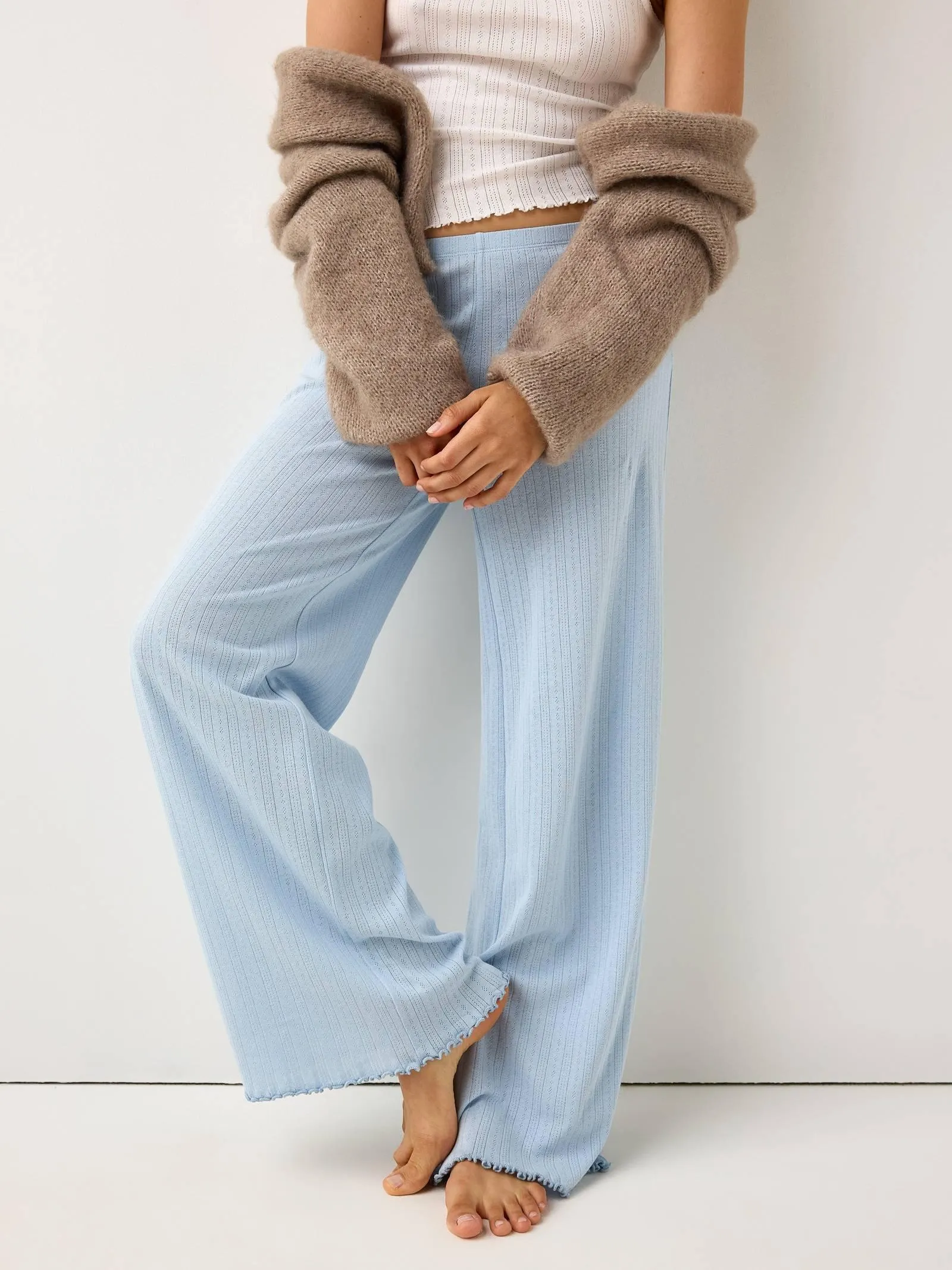 Široké pyžamové kalhoty z úpletu pointelle