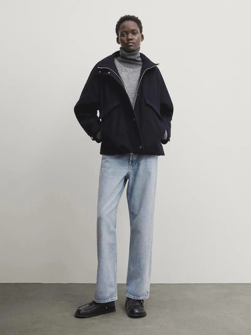 Vlněná parka cropped s prošívanou podšívkou