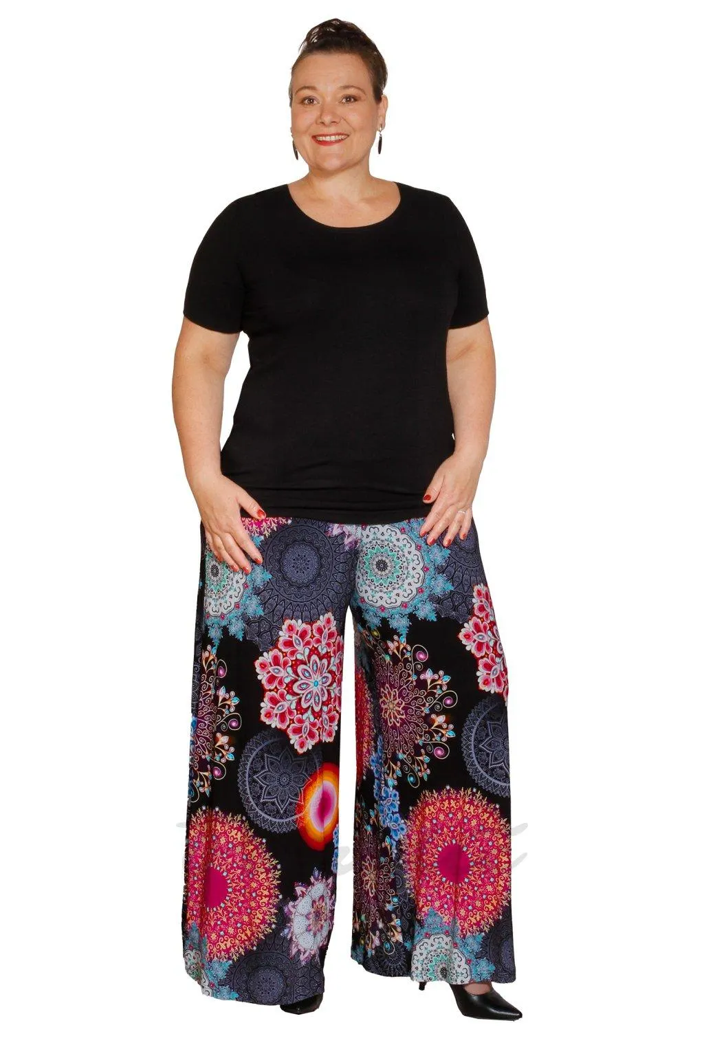 Kalhotová sukně Gaba mandaly na černé - tři délky