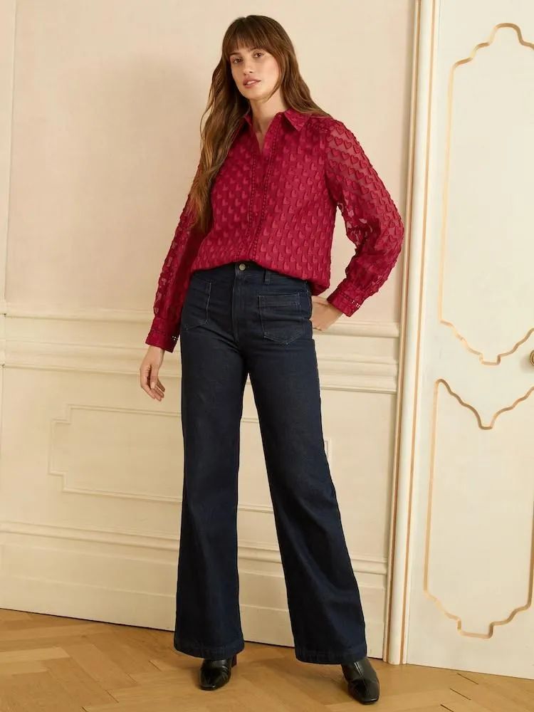 Červená - Love & Roses 3D propínací košile se srdci a dlouhými rukávy