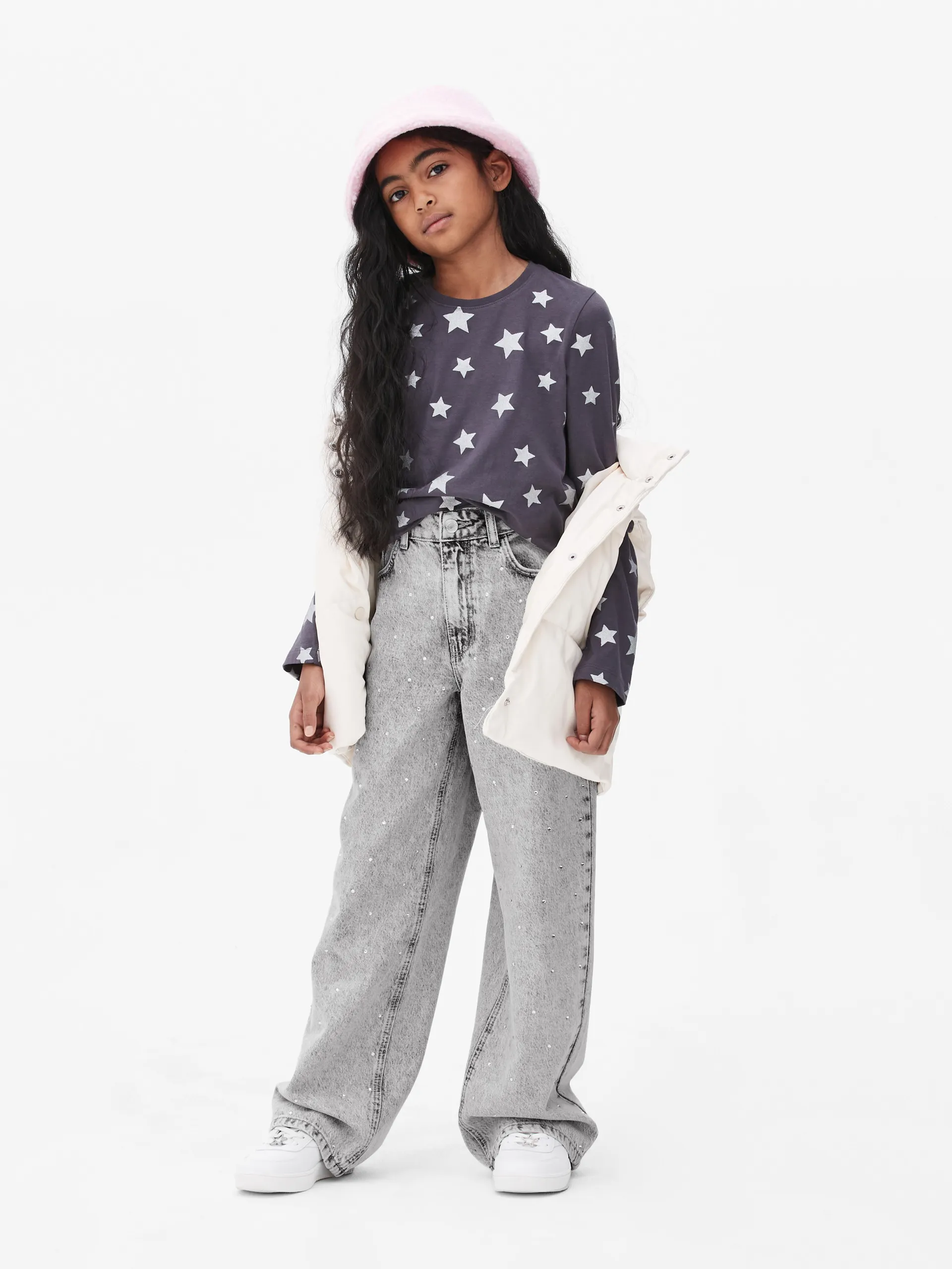 Džíny se širokými nohavicemi a štrasem