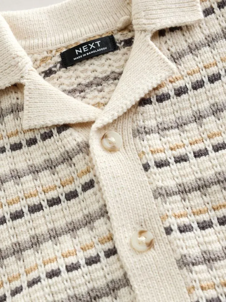 Neutrální - Souprava úpletové polokošile s texturovaným rozhalenkovým límcem a kraťasů (3měsíců -10let)