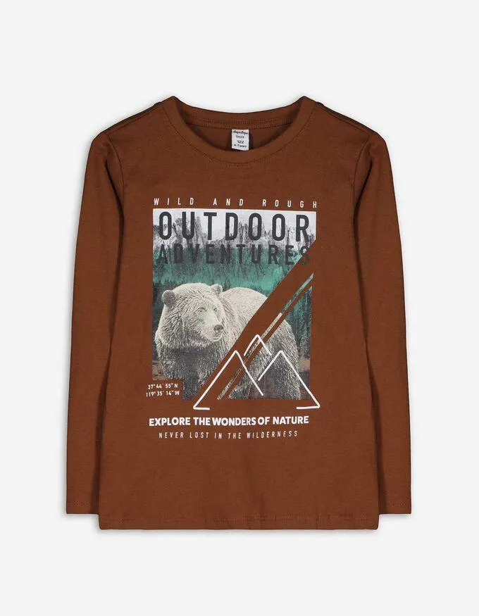Longsleeve - Print - donkerbruin