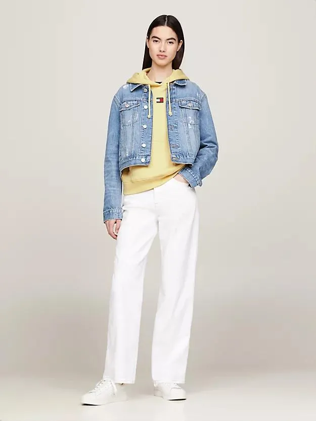 Izzie Distressed Slim Denim Trucker Jacket