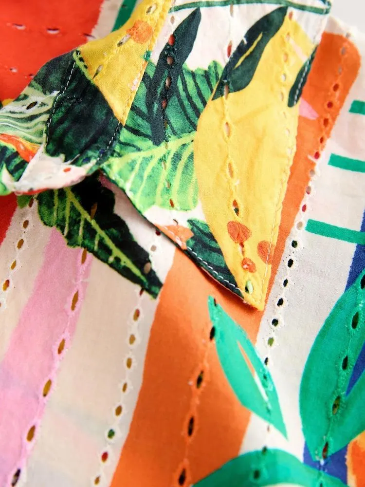 Vícebarevná - Zářivá letní košile s Broderie a ovocem