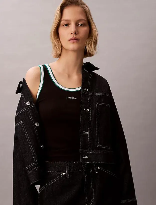 Contrast Trim Ribbed Logo Graphic Tank Top