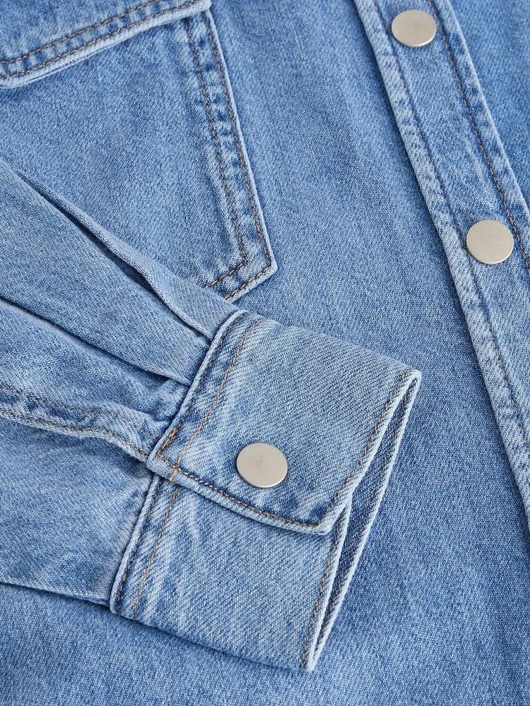 Středně modrá - Oversize Džínovina Košile