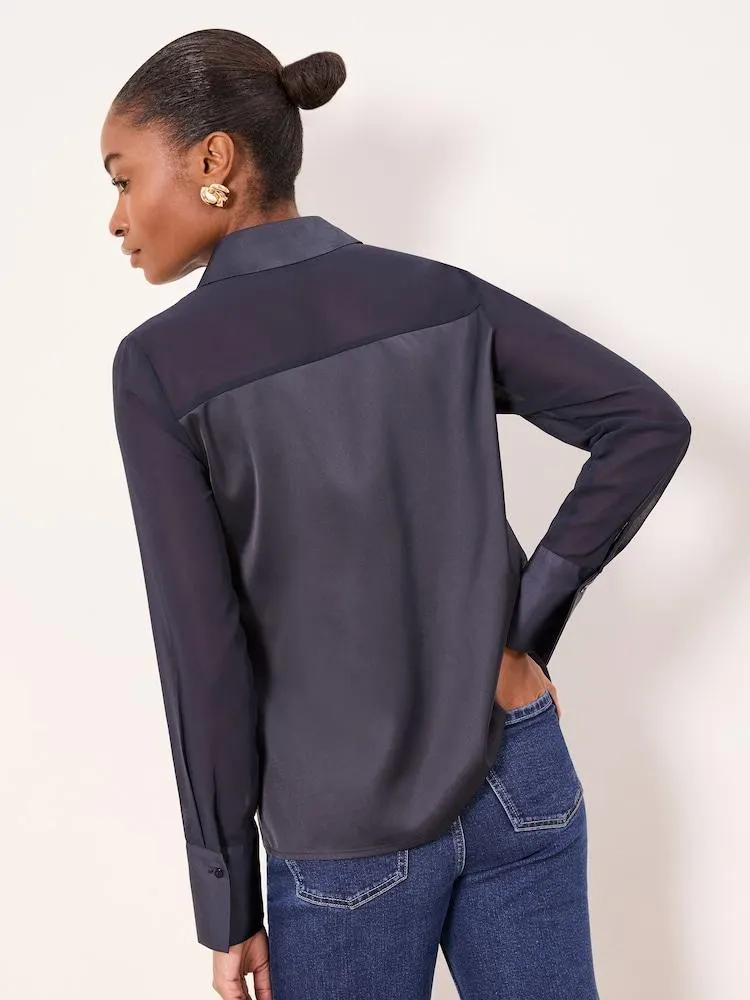 Tmavě modré - Lipsy košile ze saténové šifonové směsi s dlouhým rukávem