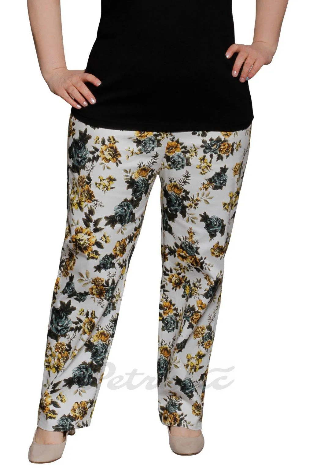 Letní kalhoty riflového vzhledu pas do gumy, boční zip, knoflík - KAMA