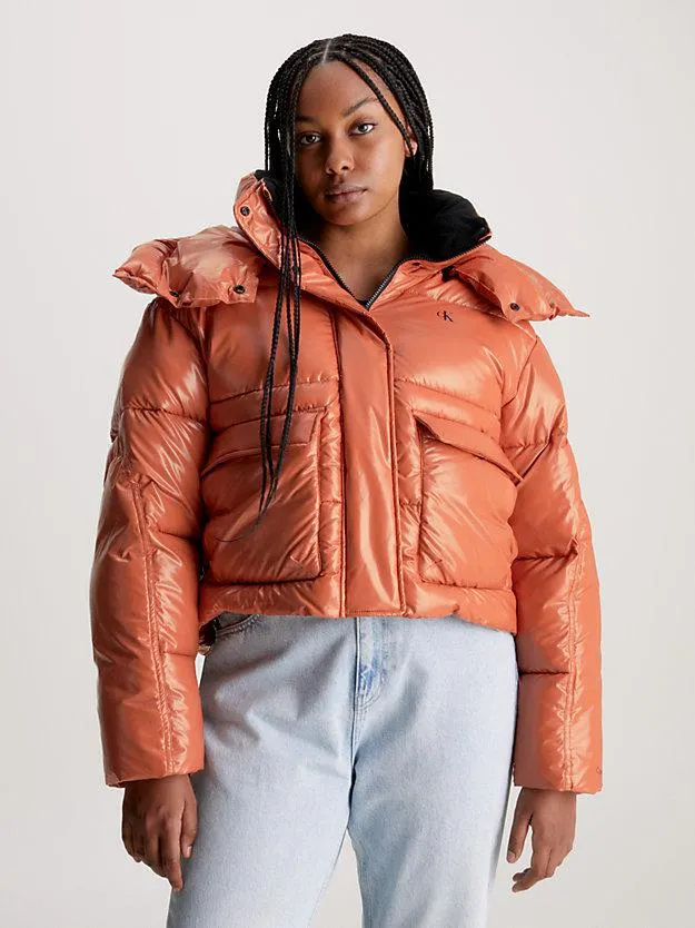 Cropped High Shine Puffer Jacket